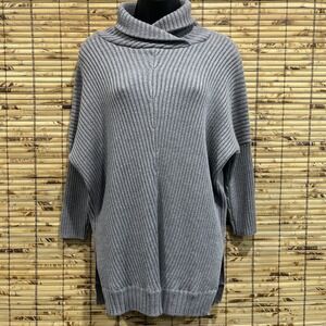 Limited Women Gray Ribbed Cowl Neck Batwing Sleeve Tunic Sweater M/L Modest Work